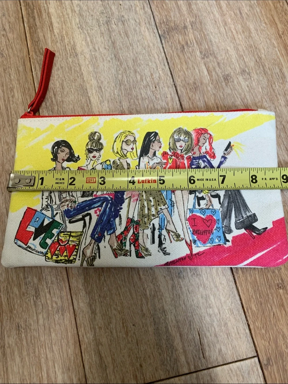 Brighton Canvas Cosmetic Pouch with Fashion-Illustration and Red Zip